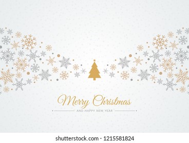 Snowflake gold and silver on background for Merry Christmas and Happy New Year. Welcome winter  with beautiful falling snow card. Vector illustration 