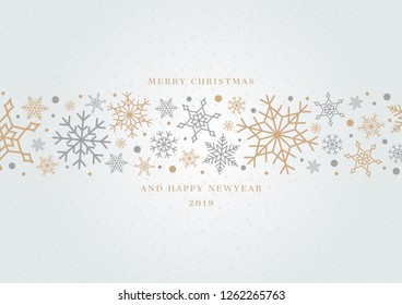 Snowflake gold and silver on background for Merry Christmas and Happy New Year. Welcome winter  with beautiful falling snow card. Vector illustration 