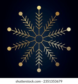 Copo de nieve. Silueta dorada. Vector de fondo azul
