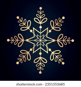 Snowflake. Golden silhouette. Vector on a blue background