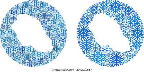 Snowflake Graciosa Island map mosaic created with circle and stencil. Vector Graciosa Island map mosaic of snowflake particles in different sizes and blue color tints. Created for winter ads.