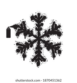 Snowflake graffiti icon isolated. Grunge spray snow flake element, snow symbol made of aerosol blots, stains and dots