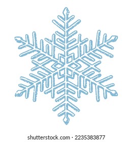 Copo de nieve con textura granulada sobre fondo blanco