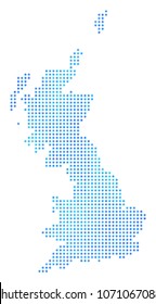 Snowflake Great Britain Map. Vector geographic map in blue winter colors. Vector collage of Great Britain Map done of snowflakes.