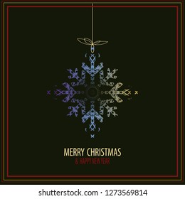  . Snow-flake, great design for any purposes. Black background. Decorative print. Fabric design. 

