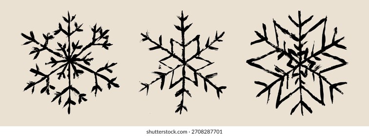 Conjunto de vetor de desenho de traçado de pincel Grunge Snowflake
