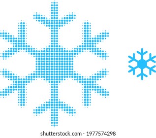 Snowflake halftone dot icon illustration. Halftone array contains round elements. Vector illustration of snowflake icon on a white background. Flat abstraction for snowflake symbol.