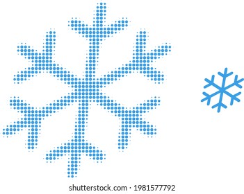 Snowflake halftone dot icon illustration. Halftone pattern contains circle elements. Vector illustration of snowflake icon on a white background. Flat abstraction for snowflake symbol.