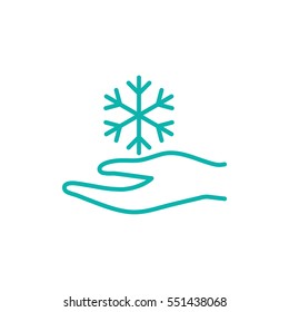 snowflake in hand arm care snow winter line icon