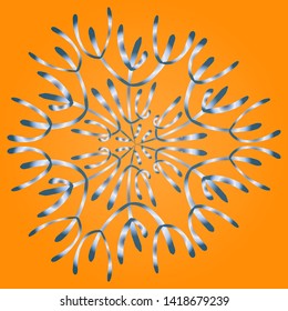 Snowflake in hand drawing style with blue gradient on orange background. For the design of the theme of the holidays, printing cards, invitations, business cards. Abstract background for site.
