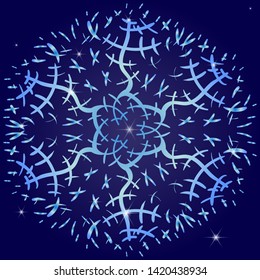 Snowflake in hand drawing style on blue background. Vector illustration for design of a winter theme, print of cards, invitations. Abstract background for site.
