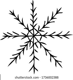copo de nieve dibujado a mano en forma de doodle. minimalismo monocromático vectorial escandinavo. elemento único para tarjeta, póster, pegatina, nieve de invierno