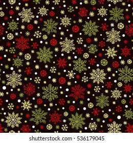 Snowflake hand drawn holiday background. Christmas winter vector seamless pattern.