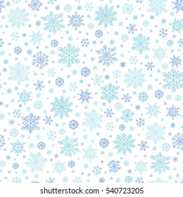 Snowflake hand drawn holiday background. Christmas winter vector seamless pattern.