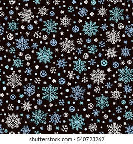 Snowflake hand drawn holiday background. Christmas winter vector seamless pattern.