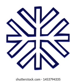 Snowflake. Hand Drawn Icon with Blue Ballpoint Pen Style.