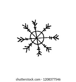 Snowflake hand drawn vector icon, logo template. Winter theme. Simple brush sketch illustration isolated on white background