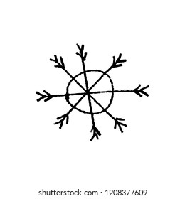Snowflake hand drawn vector icon, logo template. Winter theme. Simple brush sketch illustration isolated on white background