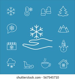 snowflake in the hand vector line icons set