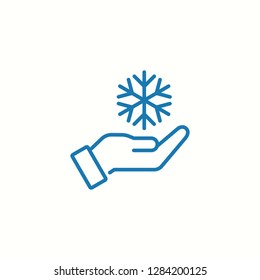 snowflake in the hand winter symbol thin line blue icon