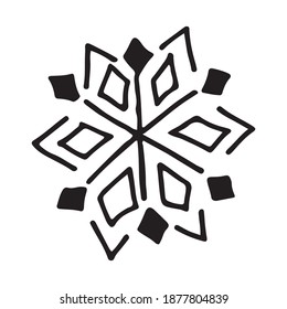 Snowflake hand-drawing doodle. Hand-drawn element for New Year and Christmas design. Vector illustration.
