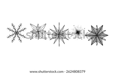 snowflake handdrawn engraving doodle collection