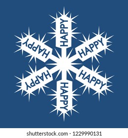Snowflake - HAPPY on a blue background