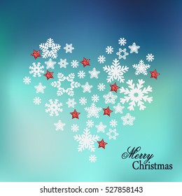 Snowflake. Heart from gold snowflakes for a card to the winter feast of Christmas and New Year. Vector illustration.