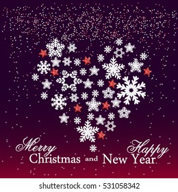 Snowflake. Heart from gold snowflakes for a card to the winter feast of Christmas and New Year. Vector illustration
