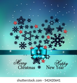 Snowflake. Heart from gold snowflakes for a card to the winter feast of Christmas and New Year. Vector illustration