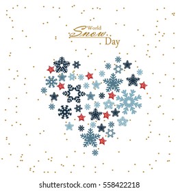 Snowflake. Heart from gold snowflakes for a card to the winter feast of Christmas and New Year. Vector  illustration