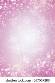 Snowflake and hearts border on purple background