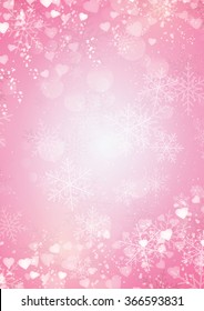 Snowflake and hearts border pink background