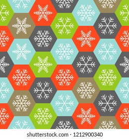 Snowflake in hexagon, Christmas seamless pattern for use as wrapping paper gift,wallpaper or background