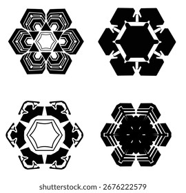 Hexágonos em floco de neve formas geométricas em preto e branco