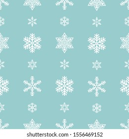 Snowflake holiday decoration, seamless pattern. Snow flat sign isloated on green background