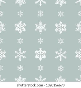 Snowflake holiday decoration, seamless pattern. Snow flat sign isloated on grey background