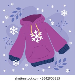 Snowflake hoodie with pockets. Vector illustration