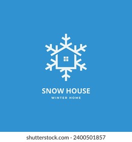 Snowflake and house combination logo design concept. Winter snowy home icon geometric style symbol vector illustration