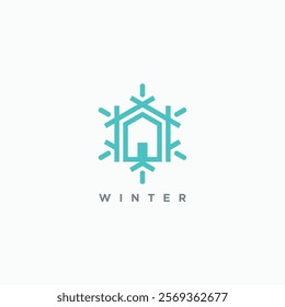 Snowflake with house logo design concept. Winter house icy chill home symbol icon vector illustration