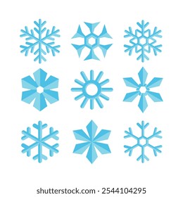 Snowflake Ice Crystal Flat Blue Simple Vector