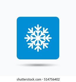 Snowflake icon. Air conditioning symbol. Blue square button with flat web icon. Vector