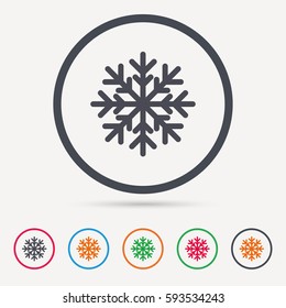 Snowflake icon. Air conditioning symbol. Round circle buttons. Colored flat web icons. Vector