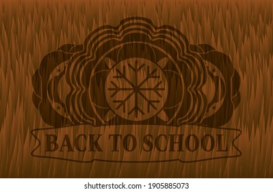 Snowflake icon and Back to School text Hairy Brown fur badge. Animal chic background. Artistic illustration. 