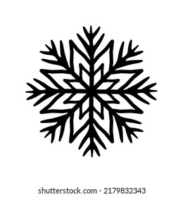 Snowflake icon. Black contour line sketch drawing. Vector simple flat graphic hand drawn illustration. Isolated object on a white background. Isolate.