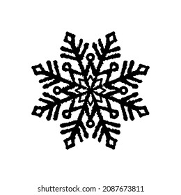 Icono de copo de nieve. Dibujo de esbozo lineal de contorno negro. Dibujo gráfico plano vectorial simple a mano. Objeto aislado sobre un fondo blanco. Aislar.