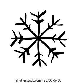 Snowflake icon. Black contour linear sketch silhouette. Front view. Vector simple flat graphic hand drawn illustration. Isolated object on a white background. Isolate.