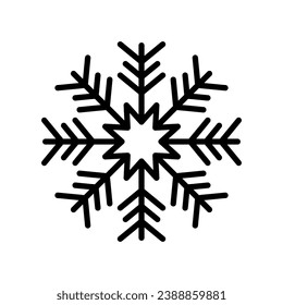 Snowflake icon. Black contour linear silhouette. Front view. Editable strokes. Vector simple flat graphic illustration. Isolated object on a white background. Isolate.