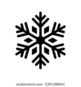 Icono de copo de nieve. Silueta lineal de contorno negro. trazos editables. Vista frontal. Ilustración gráfica plana vectorial simple. Objeto aislado sobre un fondo blanco. Aislar.