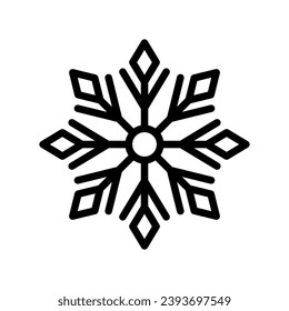 Snowflake icon. Black contour linear silhouette. Editable strokes. Front view. Vector simple flat graphic illustration. Isolated object on a white background. Isolate.
